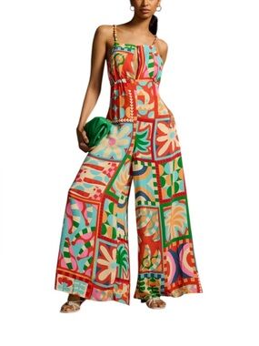 FARM Rio for Anthropologie Multicolor Patchwork Floral Wide-Leg Jumpsuit